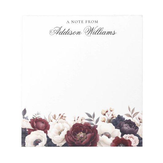 Bloc-note Romantique Bourgogne Floral Personnalisé (Devant)