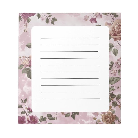 Bloc-note Rose Ancienne Aquarelle Florale Simple  (Devant)