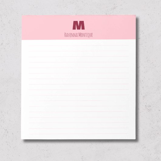 Bloc-note Rose bébé chic nom personnalisé monogrammé ligné