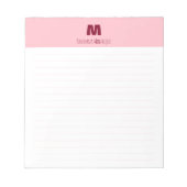 Bloc-note Rose bébé chic nom personnalisé monogrammé ligné (Devant)