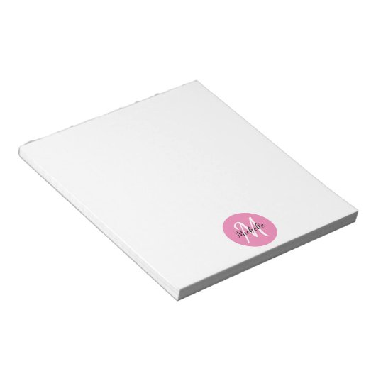 Bloc-note Rose & Blanc Simple Monogramme Classique tendance (Incliné)