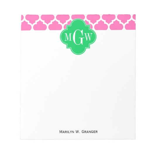 Bloc-note Rose chaud avec marocain #5 Emerald 3 Monogramme i (Devant)