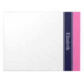 Bloc-note Rose Chaud Uni #2, Monogramme avec Ruban Bleu Mari (Devant)