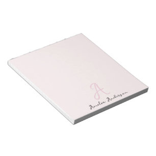 Bloc-note Rose clair monogramme   Minimaliste moderne Femini