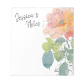 Bloc-note Rose Corail Floral Boho sur Fond Blanc (Devant)