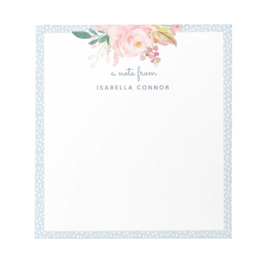 Bloc-note Rose d'aquarelle de cadre Pastel Blue Dots Whimssi (Devant)