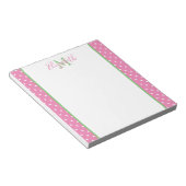 Bloc-note Rose et blanc à pois avec monogramme vert (Incliné)