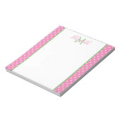 Bloc-note Rose et blanc à pois avec monogramme vert (Tourné)