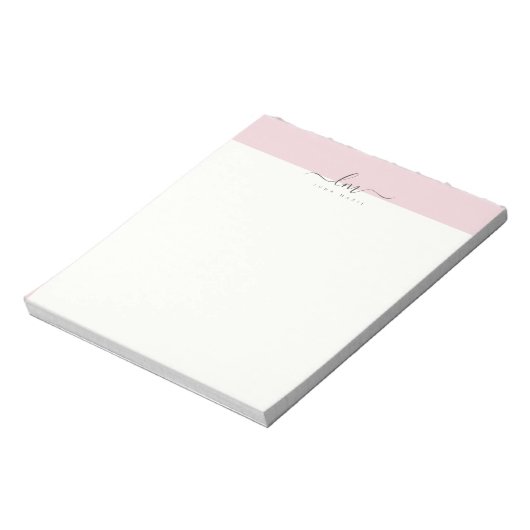 Bloc-note Rose et blanc, monogramme calligraphique minimalis (Tourné)