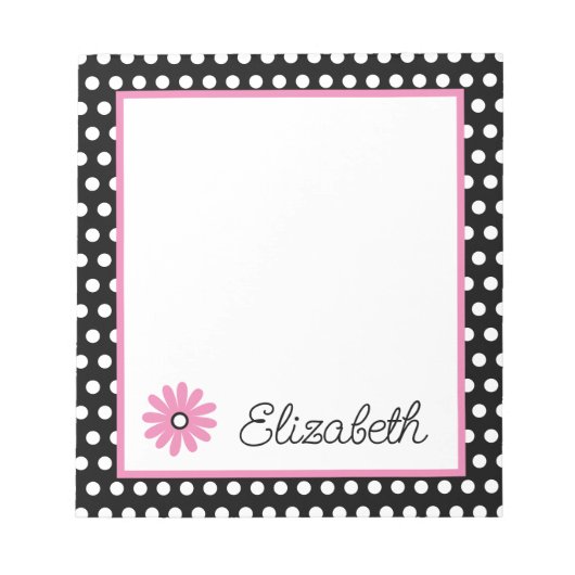 Bloc-note Rose et noir avec pois blancs personnalisés (Devant)