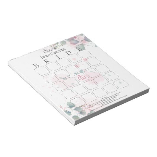 Bloc-note Rose et Vert Cartons de Loto de Mariage au Eucalyp (Incliné)