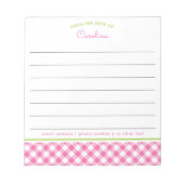 Bloc-note Rose Féminin & Vert Script Gingham Ligné (Devant)