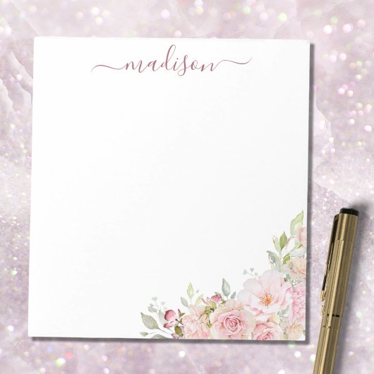 Bloc-note Rose Fleur de Rosier à l'aquarelle Rose Pâle Éléga