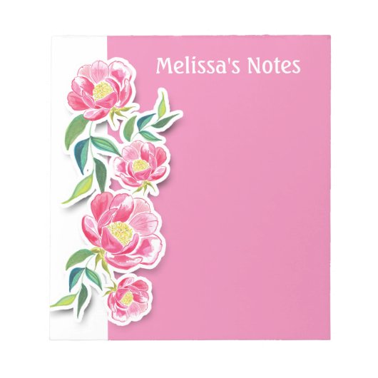 Bloc-note Rose fleurs enseignants bureau aquarelle (Devant)