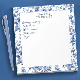 Bloc-note Rose florale vintage bleu blanc élégant