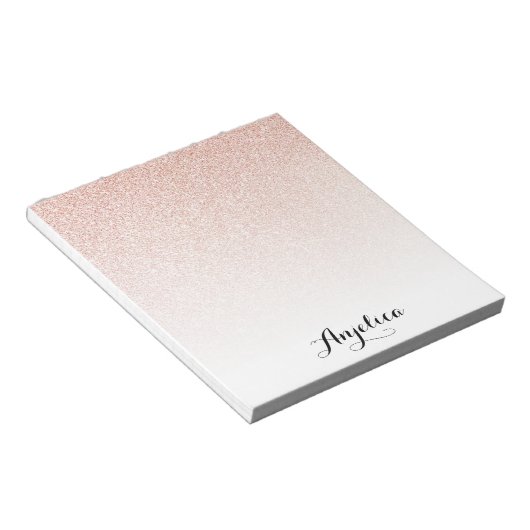 Bloc-note Rose Gold Faux Parties scintillant Ombre Nom perso (Incliné)