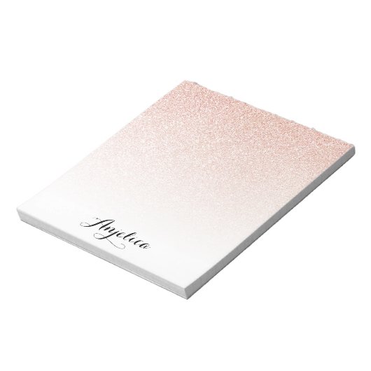 Bloc-note Rose Gold Faux Parties scintillant Ombre Nom perso (Tourné)