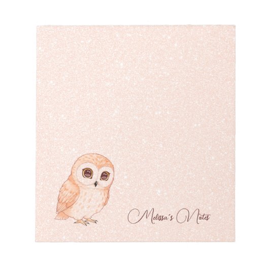 Bloc-note Rose Gold Pailletés Chouette Mignonne Ajouter Nom (Devant)