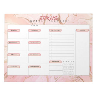 Bloc-note Rose Gold personnalisé planificateur hebdomadaire