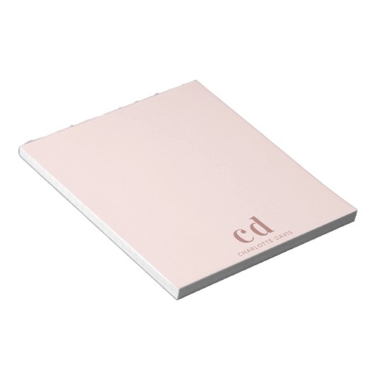 Bloc-note Rose gold pink glam monogram minimalist (Incliné)