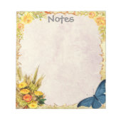 Bloc-note Rose jaune et Papillon bleu Petit Personnalisé (Devant)