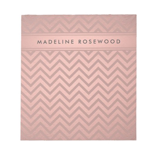 Bloc-note Rose moderne or Chevron Motif Monogramme (Devant)