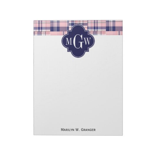 Bloc-note Rose, monogramme de très bon goût de Madras de (Tourné)