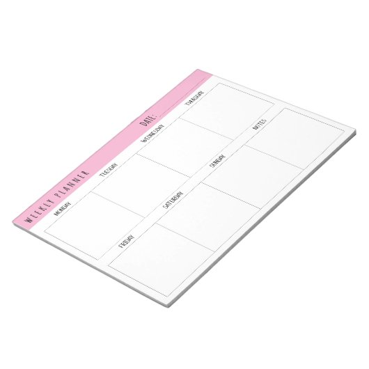 Bloc-note Rose, Noir et Blanc, Planificateur Hebdomadaire, (Incliné)