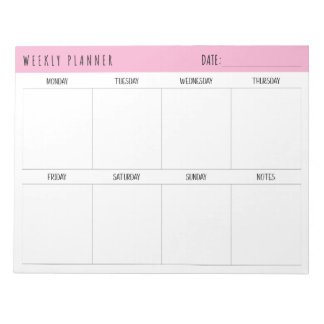 Bloc-note Rose, Noir et Blanc, Planificateur Hebdomadaire,