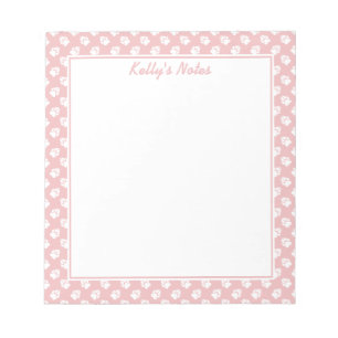 Bloc-note Rose Pâle Et Pattes De Chien Blanches Motif & Votr