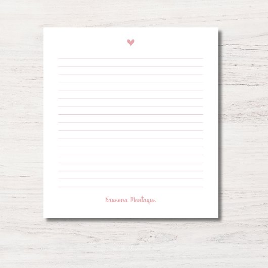 Bloc-note Rose Pâle Petit Cœur Nom Manuscrit Ligné