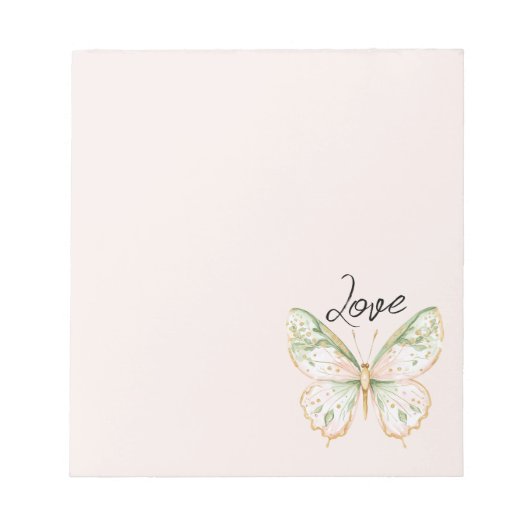 Bloc-note Rose Pâle Vert Menthe Or Papillon Amour (Devant)