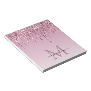 Bloc-note Rose Parties scintillant Lecteurs Monogramme Perso