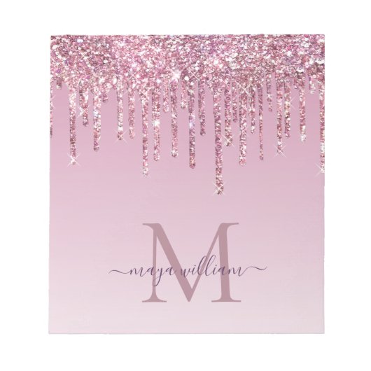 Bloc-note Rose Parties scintillant Lecteurs Monogramme Perso (Devant)