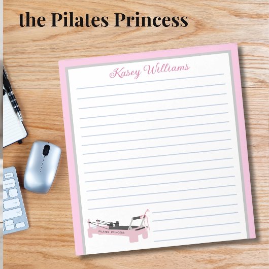 Bloc-note Rose Personalisé Pilates Princess Nom Ligné