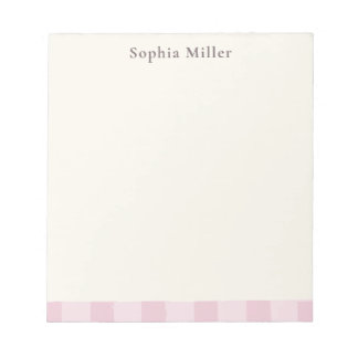 Bloc-note Rose Pink Gingham Personalized Cottage