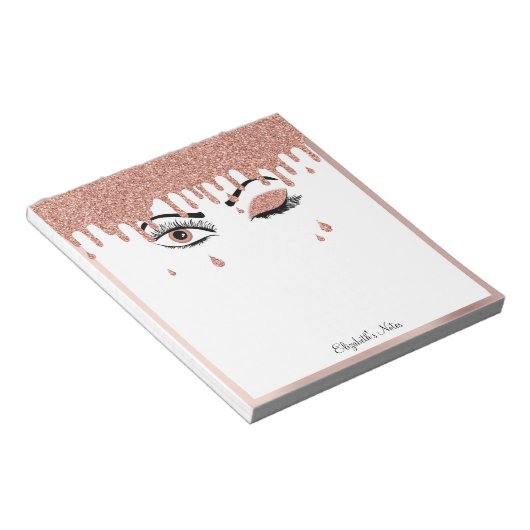 Bloc-note Rose Pink Gold Eyelashes Dripping Glitter (Incliné)
