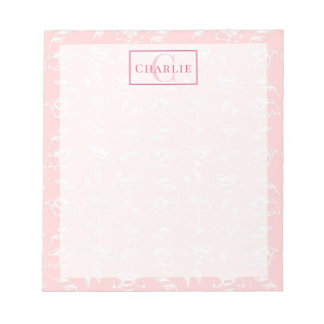 Bloc-note Rose Poussiéreuse Fleur Blanche, Monogramme Person