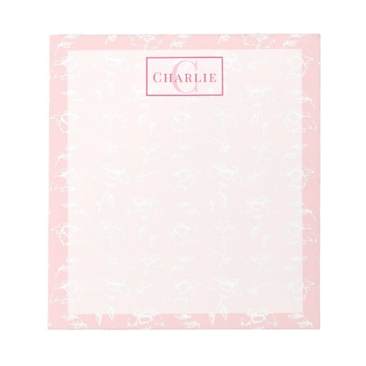 Bloc-note Rose Poussiéreuse Fleur Blanche, Monogramme Person (Devant)