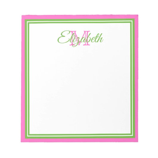 Bloc-note Rose Prépa et Monogramme Vert (Devant)