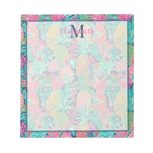 Bloc-note Rose Prépa Turquoise Bleu Marine Ananas Monogramme (Devant)