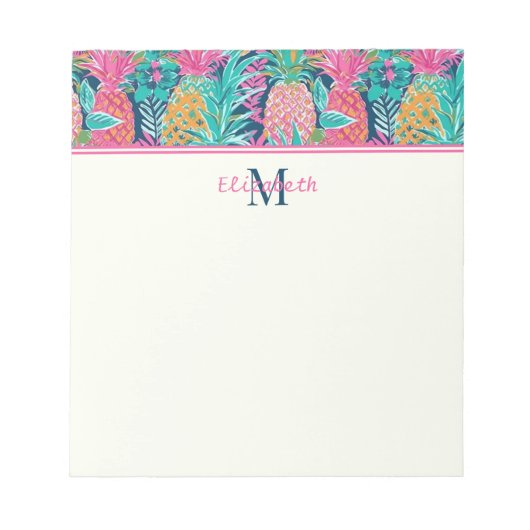 Bloc-note Rose Prépa Turquoise Bleu Marine Ananas Monogramme (Devant)