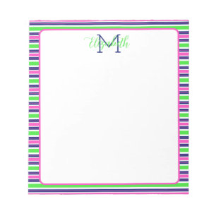 Bloc-note Rose Prépa Vert Bleu Marine Rayure Monogramme