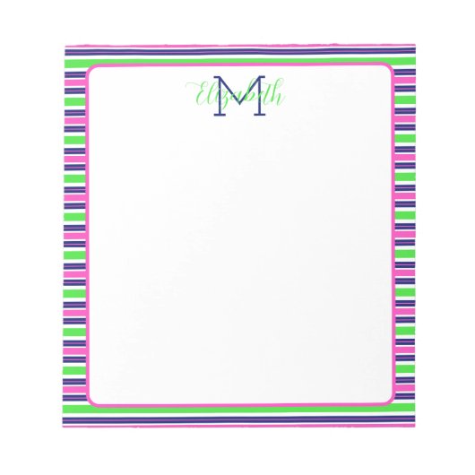 Bloc-note Rose Prépa Vert Bleu Marine Rayure Monogramme (Devant)