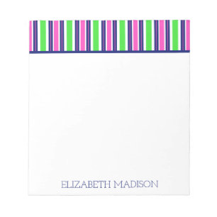 Bloc-note Rose Prépa Vert Bleu Marine Rayure Monogramme