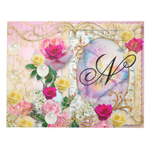 Bloc-note Rose rose Arc-en-ciel Butterfly Gold Décor Monogra