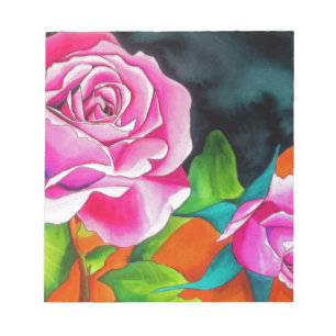 Bloc-note Rose rose avec art aquarelle orange