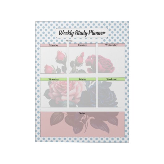 Bloc-note Rose rose et bleu Planificateur d'études hebdomada (Tourné)