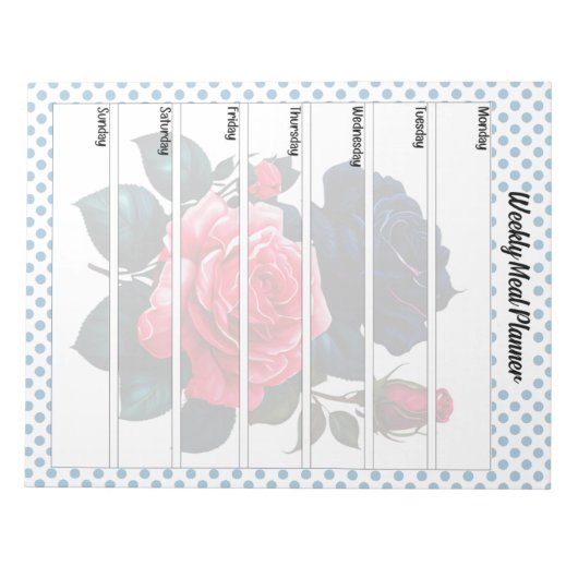 Bloc-note Rose rose et bleu rétro Planificateur de repas heb (Devant)