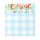 Bloc-note Rose rouge Floral Bleu Buffalo Plaid Script Monogr (Devant)